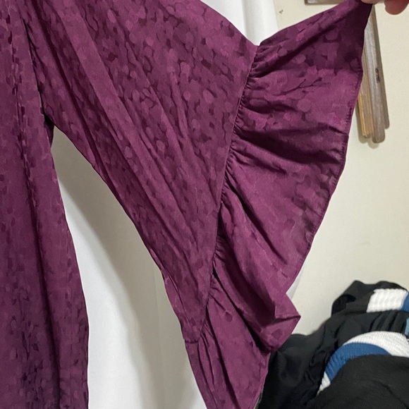 NWT I.N.STUDIOS WO SIZE 2X EGGPLANT PURPLE RUFFLE SLEEVES SOFT FLOWY SHIRT - Picture 8 of 12